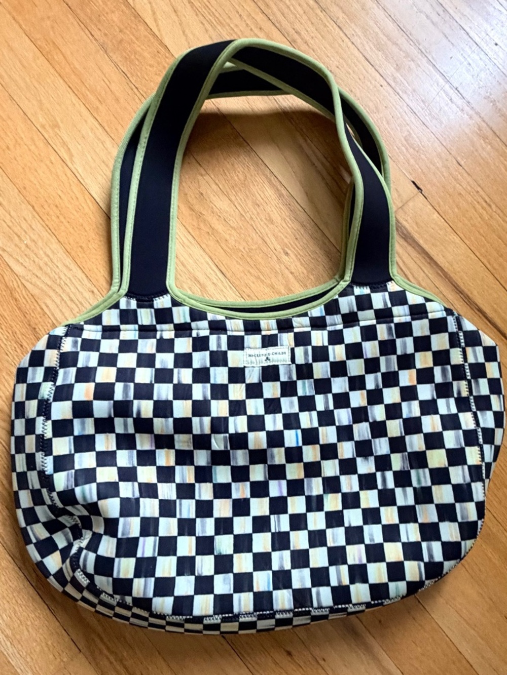 MacKenzie Childs neoprene Courtly Check zippered tote bag